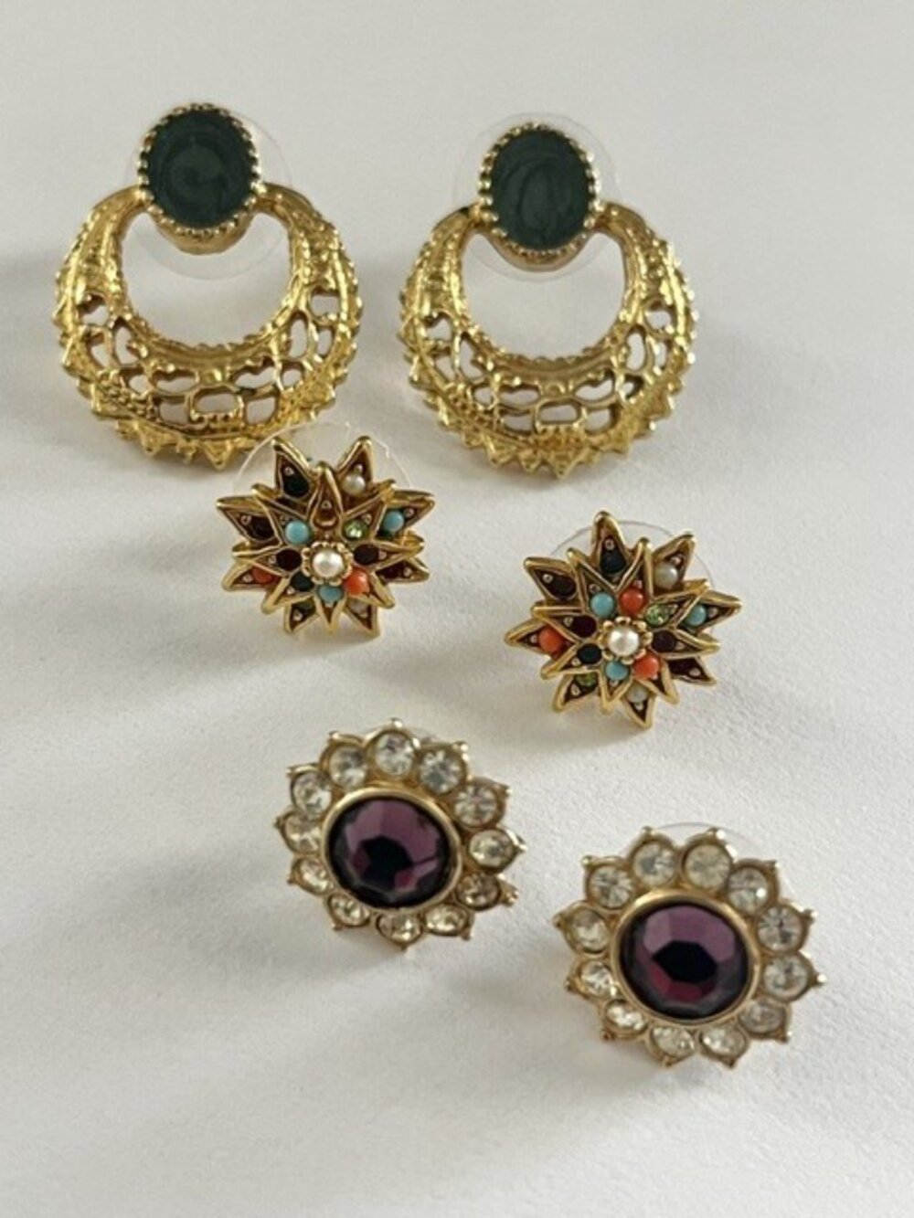 Gold Tone Post Fashion Earrings Set of 3 NWOT